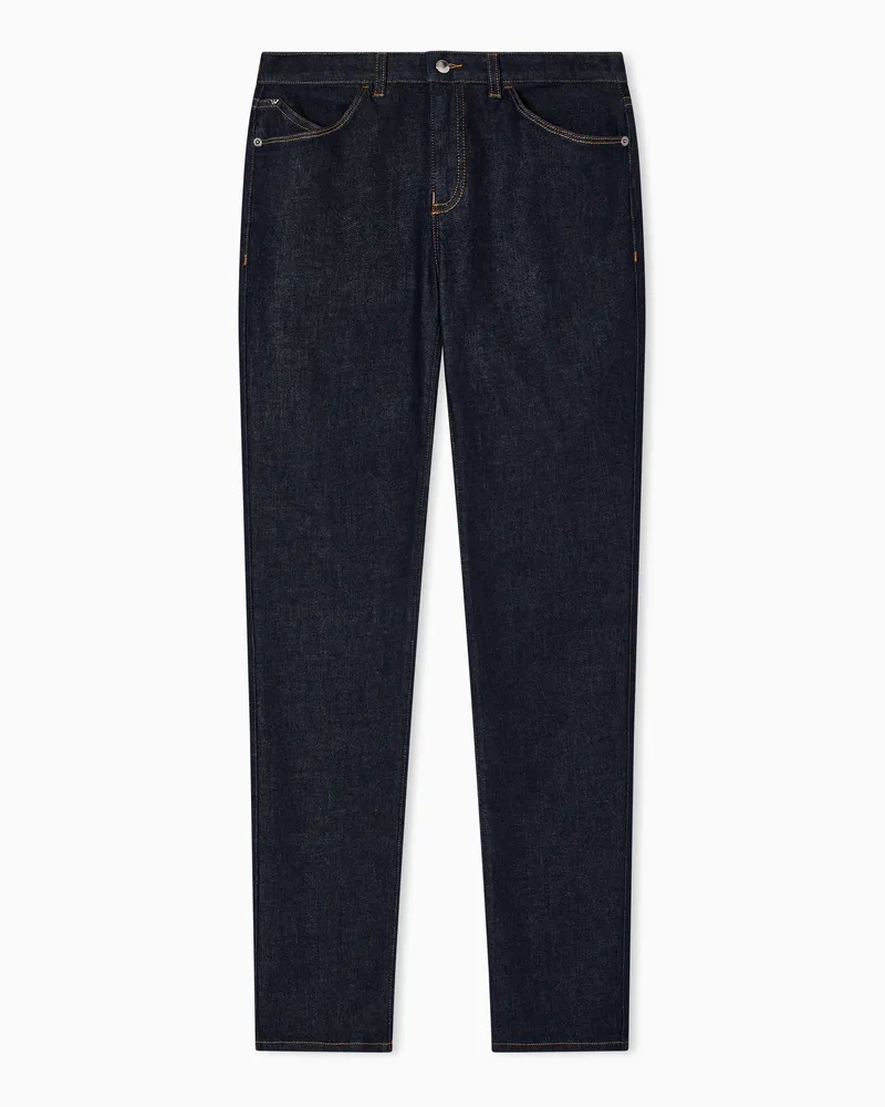 Emporio Armani Jeans J18 mit hohem Bund und schmalem Bein aus merzerisiertem Komfort-Denim Blau