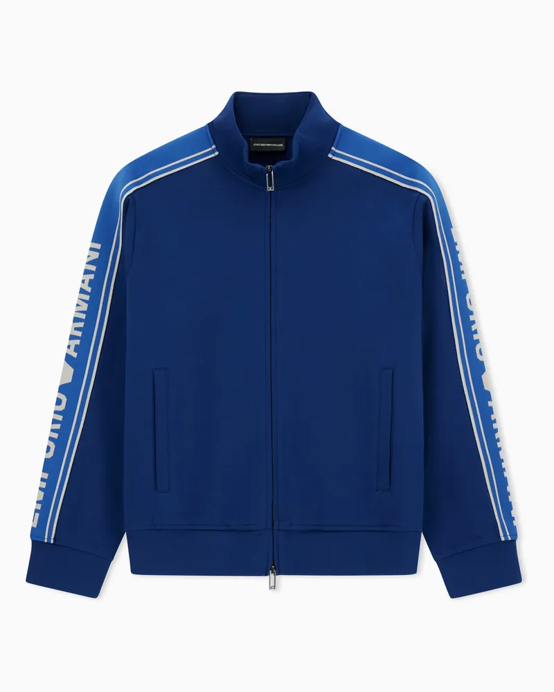 Emporio Armani ASV Sweatshirt aus Double-Jersey mit durchgehendem Reißverschluss und Logotape Blau