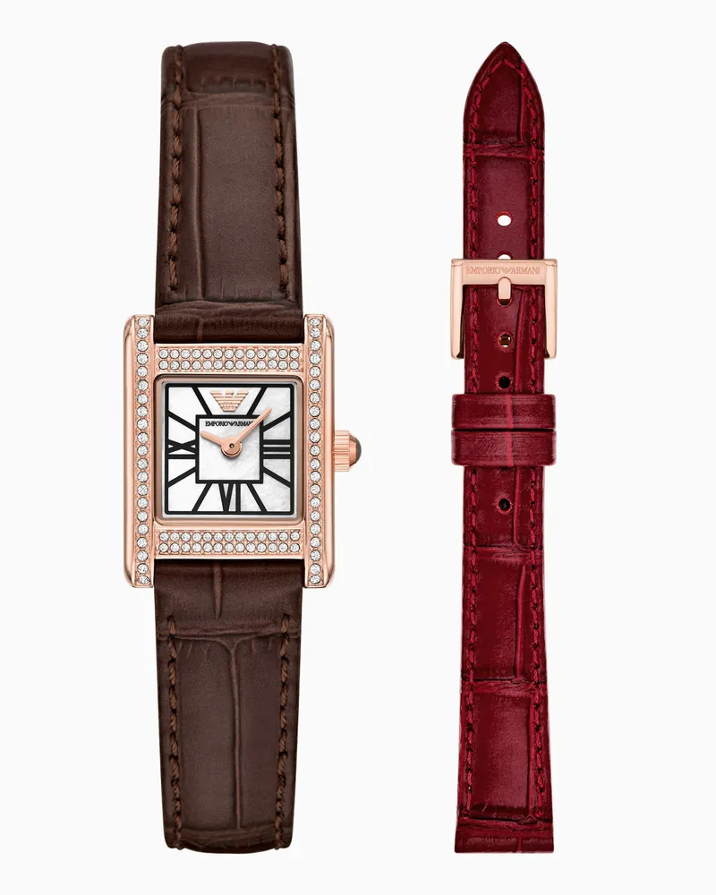 Emporio Armani Uhrenset mit austauschbarem Leder-Armband Mehrfarbig