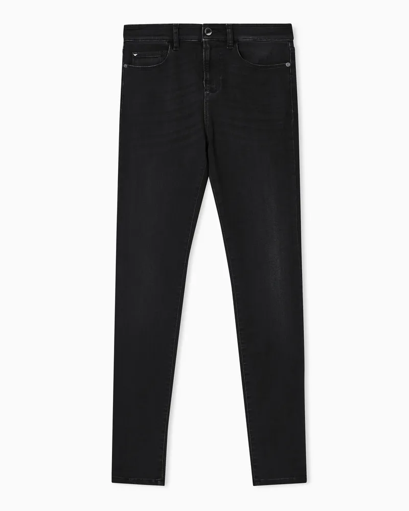 Emporio Armani Jeans J20 mit hohem Bund und sehr schmalem Bein aus Stone-Washed-Denim Schwarz