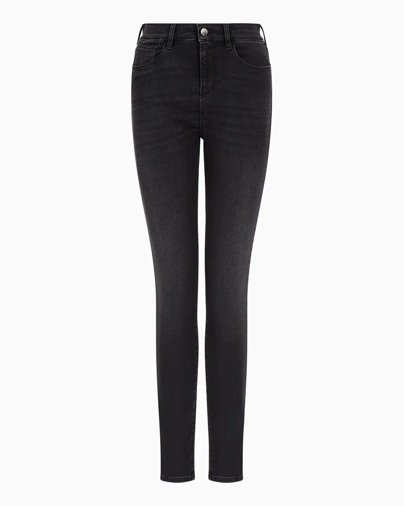 Emporio Armani Jeans J20 mit hohem Bund und sehr schmalem Bein aus Stone-Washed-Denim Schwarz