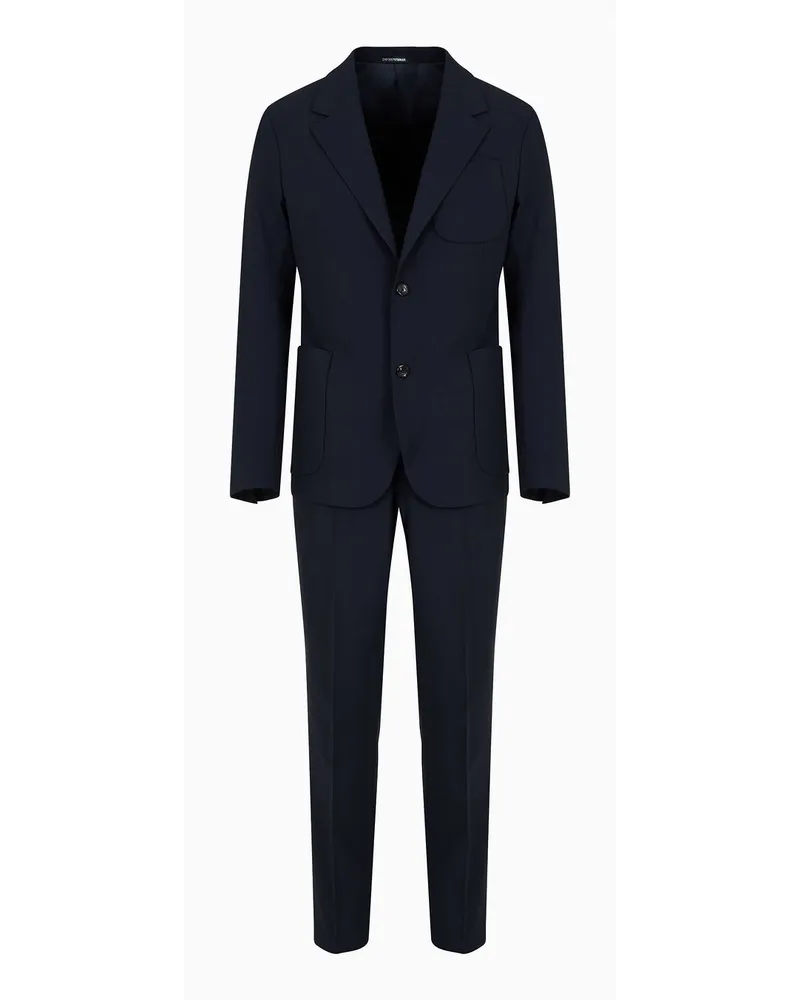 Emporio Armani Einreihiger Anzug In Slim Fit aus Bi-stretch-schurwollgewebe Marineblau