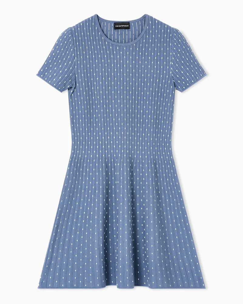 Emporio Armani Unifarbenes kurzes Kleid, gefertigt aus Viskose in Jacquard-Stoff-Verarbeitung mit Tupfen Hellblau