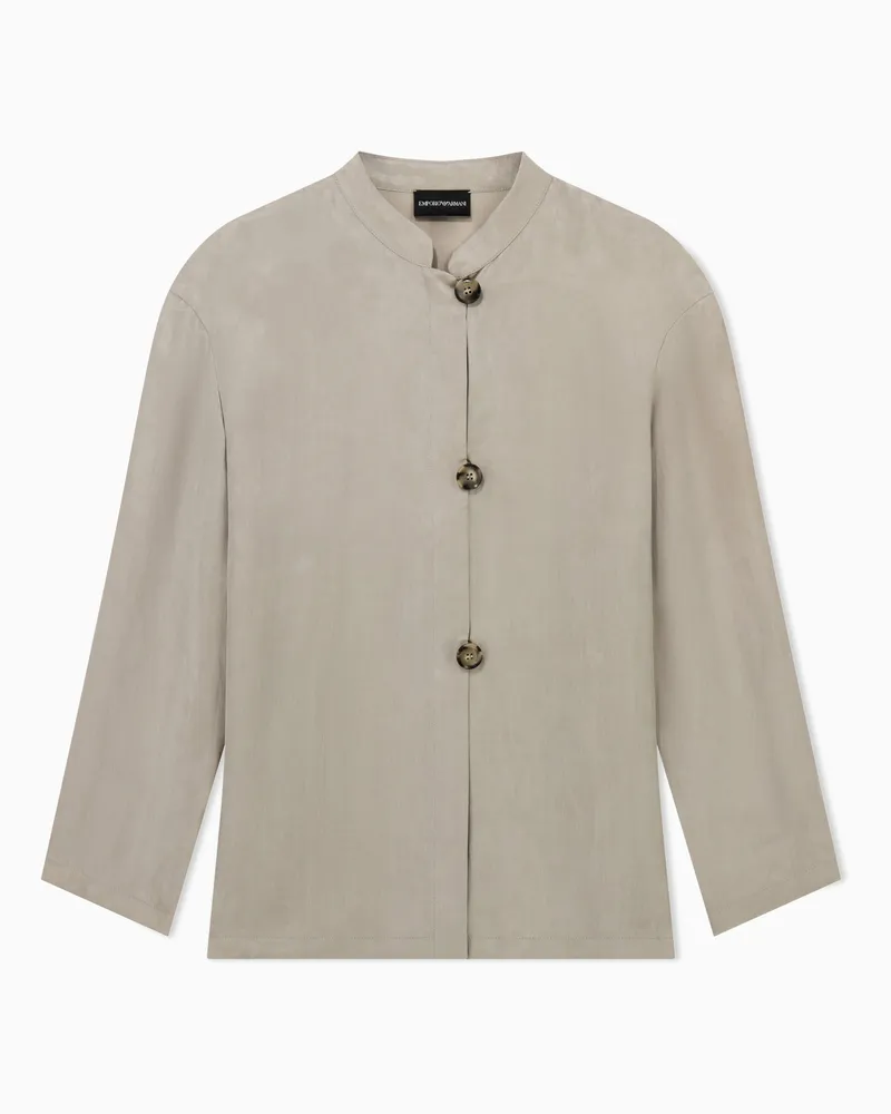 Emporio Armani Hemd mit Grandad-Kragen, gefertigt aus fließendem, gewaschenem Lyocell Grau