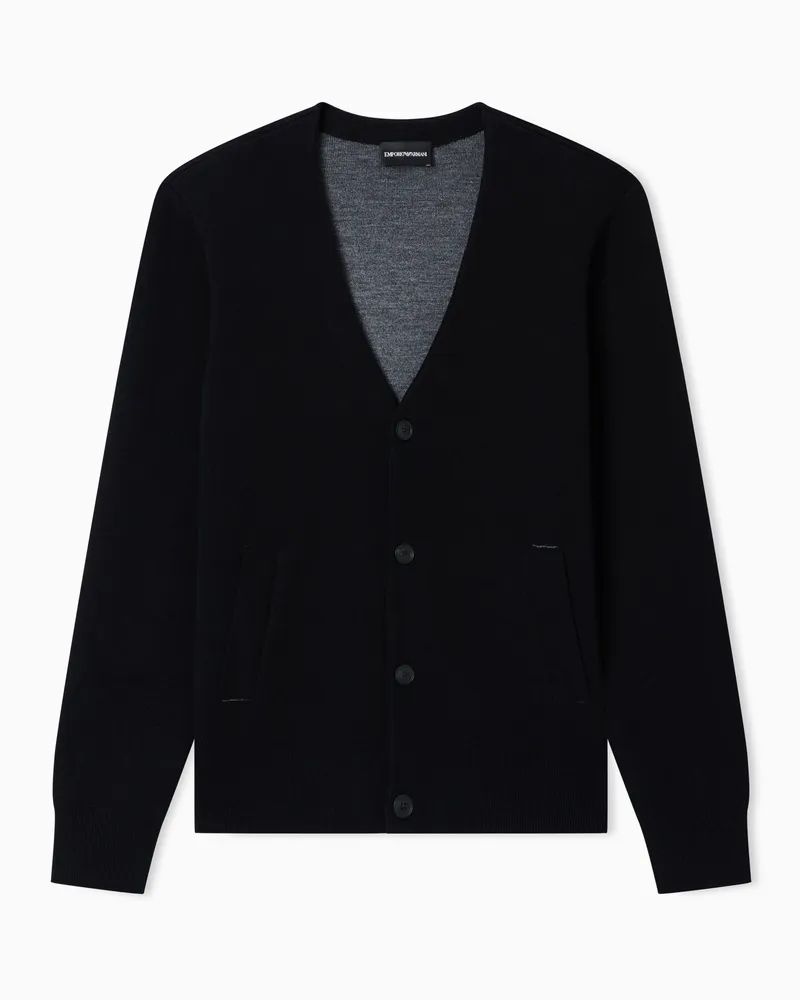 Emporio Armani Cardigan mit V-Ausschnitt aus doppellagiger Schurwolle Schwarz