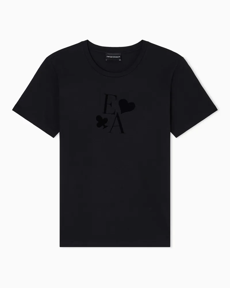 Emporio Armani ASV T-Shirt aus Bio-Jersey mit Logo-Flock-Print Schwarz