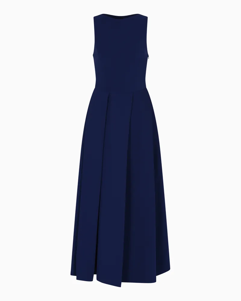 Emporio Armani Ärmelloses Kleid mit Falten aus funktionalem Cady Blau