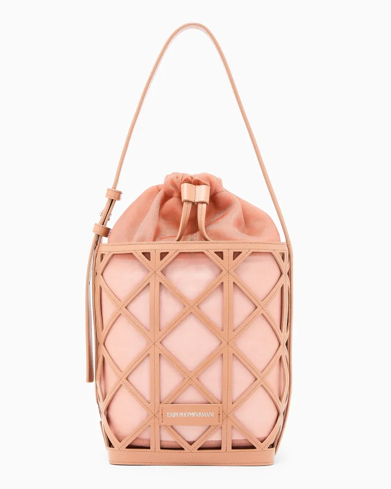 Emporio Armani Beuteltasche aus Leder und Mesh Beige