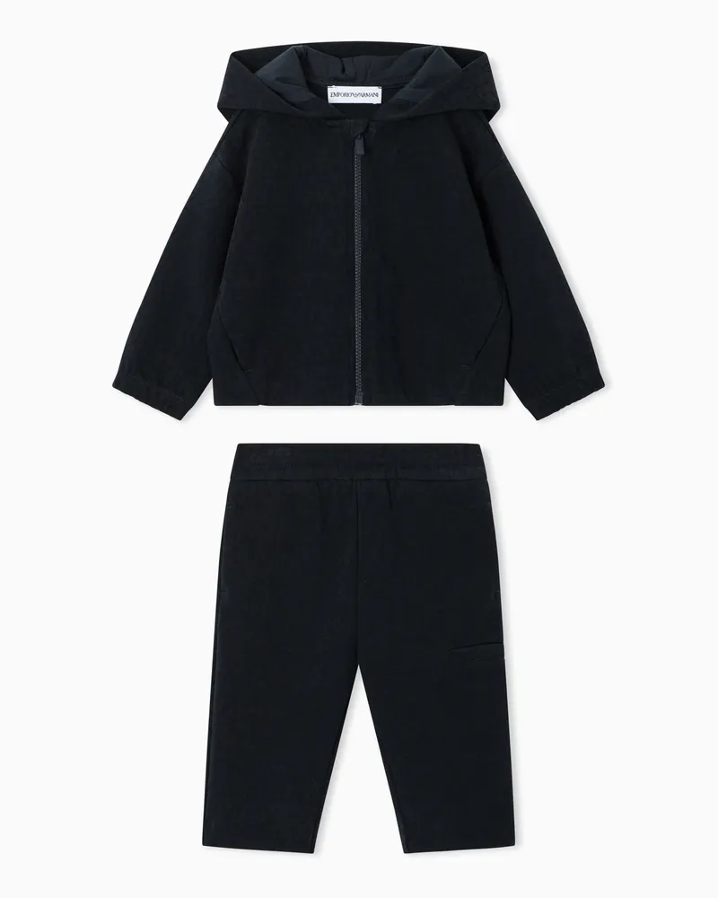 Emporio Armani Kinder-Trainingsanzug mit Kapuze und Monogramm-Muster Marineblau