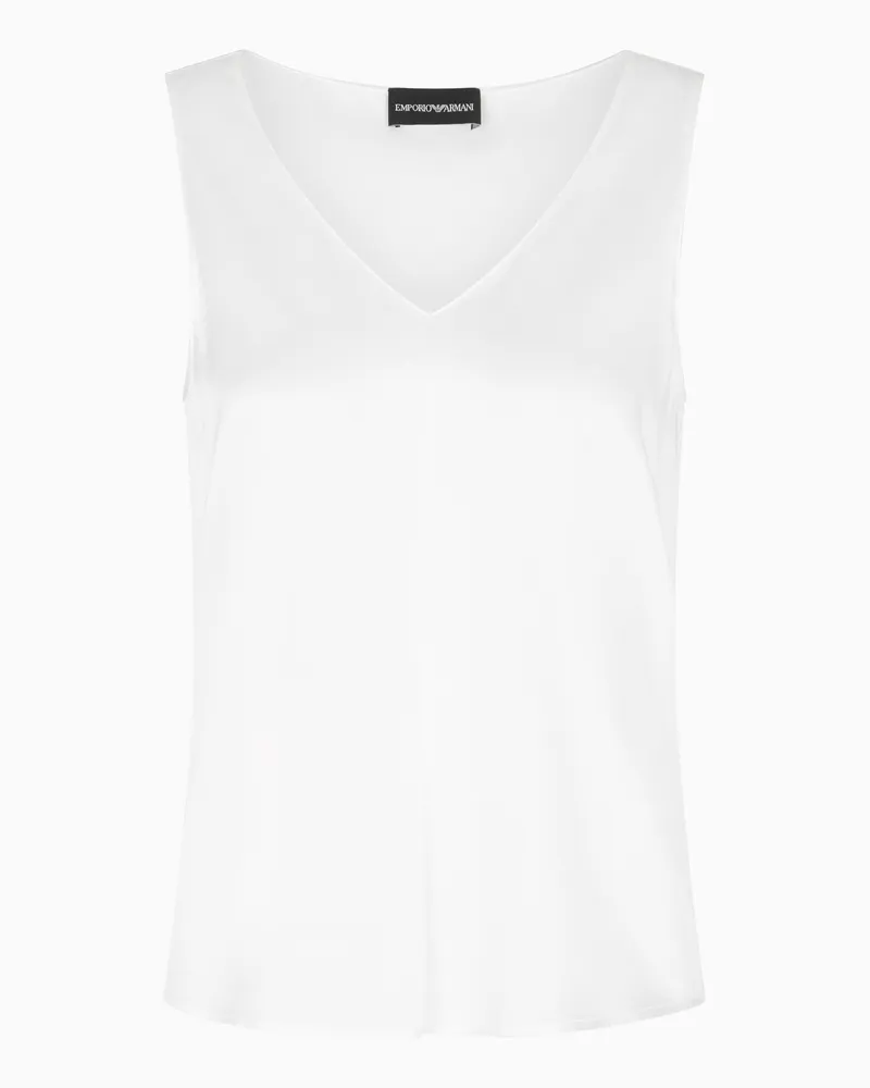 Emporio Armani Top mit V-Ausschnitt aus Seiden-Satin Weiß