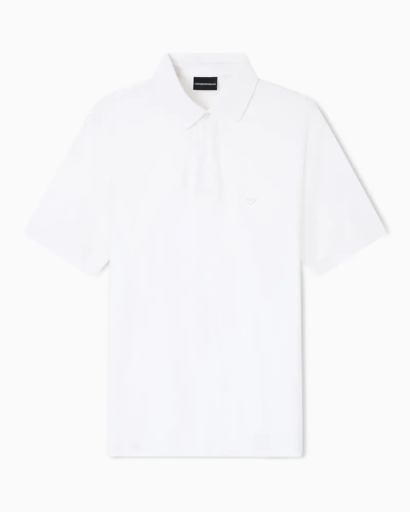 Emporio Armani Bombé micro eagle polo shirt in lyocell blend jersey Weiß