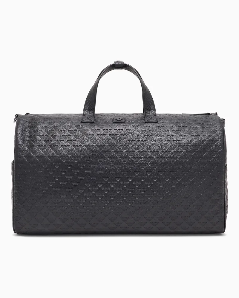 Emporio Armani Große Tasche aus Leder mit durchgehender Adler-Prägung Schwarz