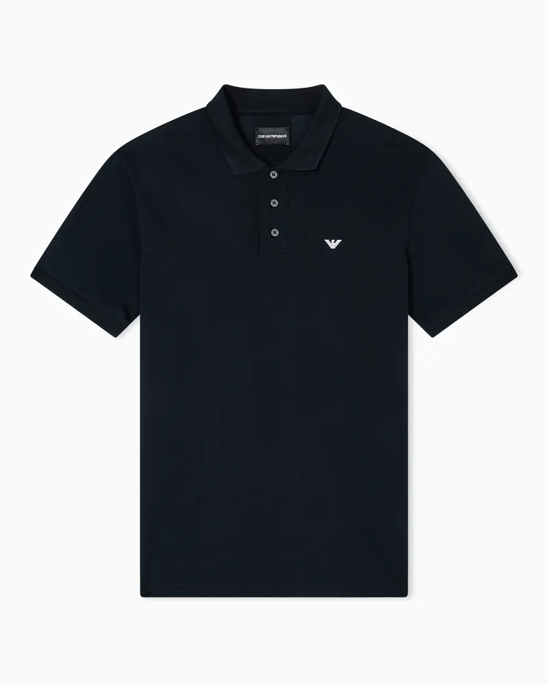 Emporio Armani Poloshirt aus merzerisiertem Pikee mit Mikro-Adler Marineblau