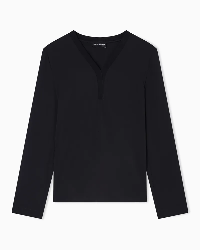 Emporio Armani V-neck blouse in fluid crepe Schwarz
