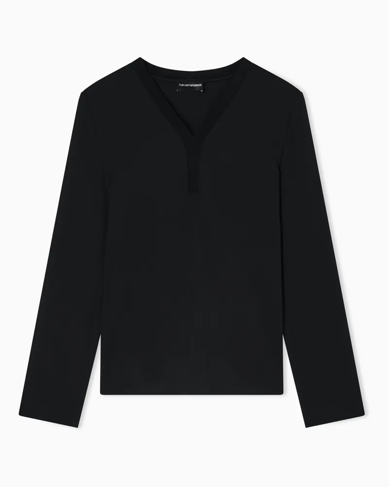 Emporio Armani Bluse aus fließendem Crêpe mit V-Ausschnitt Schwarz