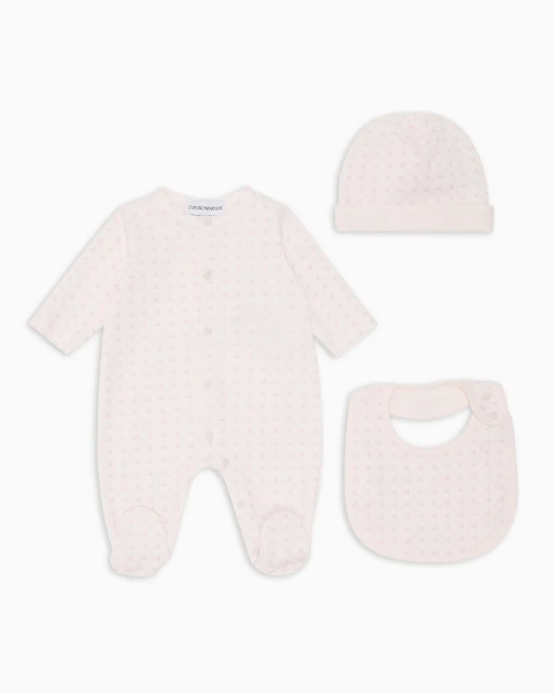 Emporio Armani Geschenkset Playsuit, Lätzchen und Häubchen aus Jersey mit Optical-Adler-Print Pink