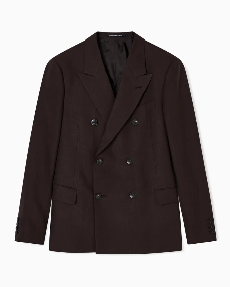 Emporio Armani Zweireihiger Blazer aus reinem Leinen Braun