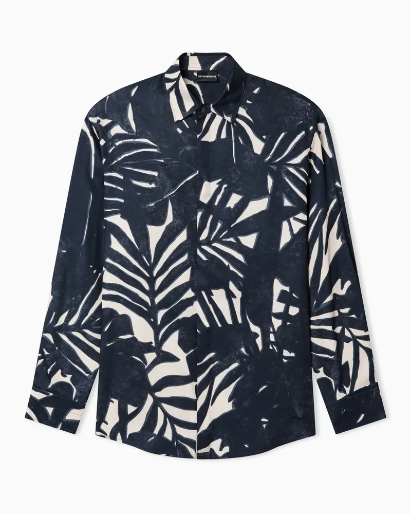 Emporio Armani Comfort Fit Hemd aus fließender Viskose mit Allover-Print Gemustert