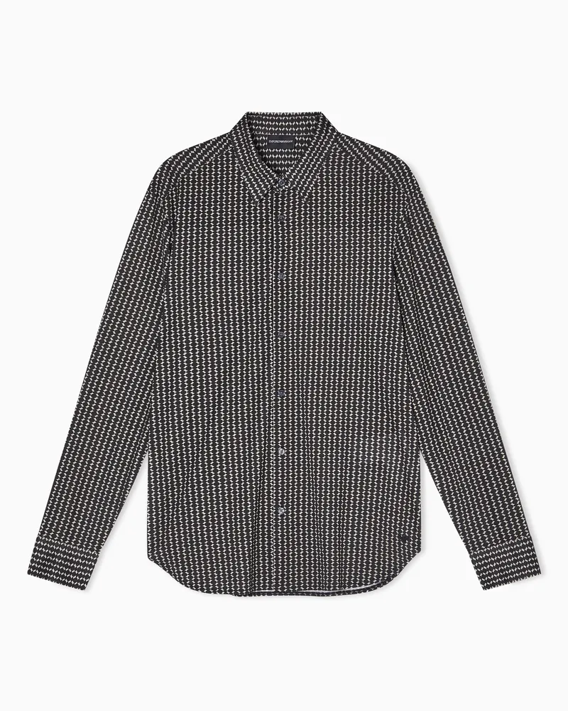 Emporio Armani Hemd aus Lyocell-Jersey-Mischung mit durchgehendem Mikro-Musterprint Blau