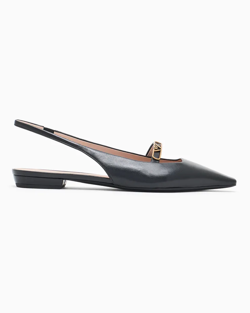 Emporio Armani Slingback-Ballerinas aus Nappa mit Adlerplakette Schwarz