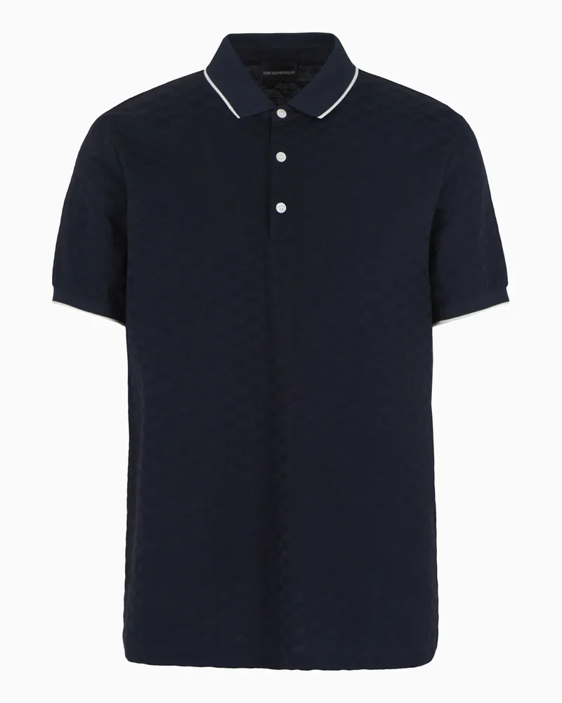 Emporio Armani Poloshirt aus merzerisiertem Jersey mit Allover-Adler aus Jacquard Marineblau