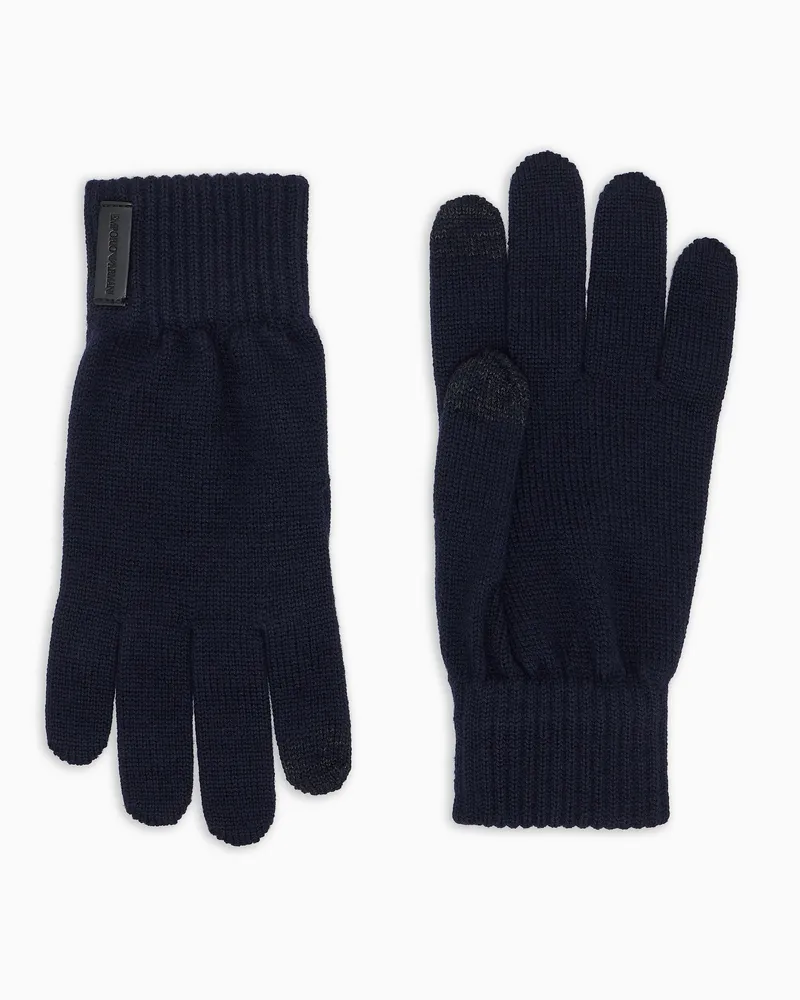 Emporio Armani Touchscreen-Handschuhe aus glatter Schurwolle Marineblau