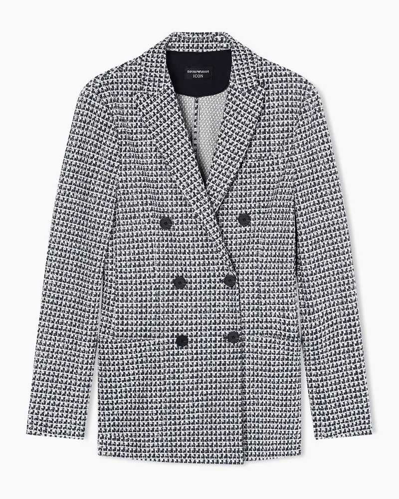 Emporio Armani Double-breasted blazer in knit-effect jersey with optical Icon print Blau
