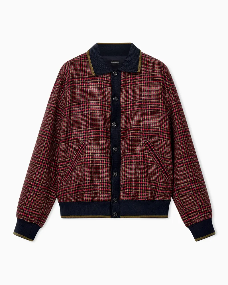 Emporio Armani Bomberjacke aus Schurwolle mit gerippten Bündchen Blau