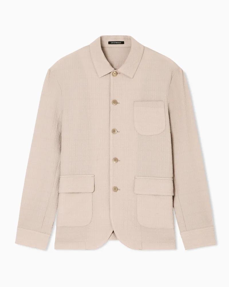 Emporio Armani Hemd-Jacke aus gestreiftem Funktions-Seersucker Braun