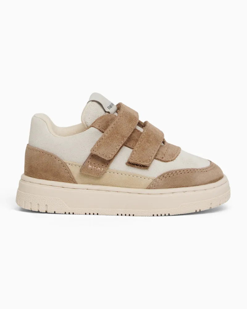 Emporio Armani Sneaker aus Veloursleder mit Klettverschluss Beige