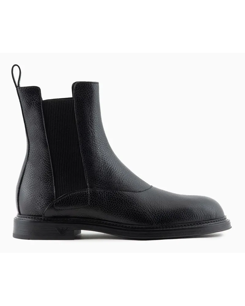 Emporio Armani Chelsea-stiefeletten aus Genarbtem Leder Schwarz