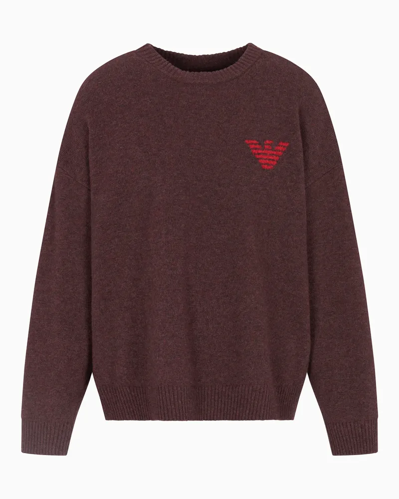 Emporio Armani Jacquard-Stoff-Pullover aus der New York Sonderkollektion, gefertigt aus Schurwolle Braun