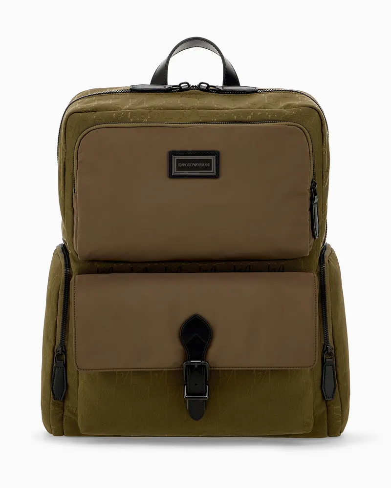 Emporio Armani Rucksack aus Polyamid mit geprägtem Muster und Fronttasche Grün