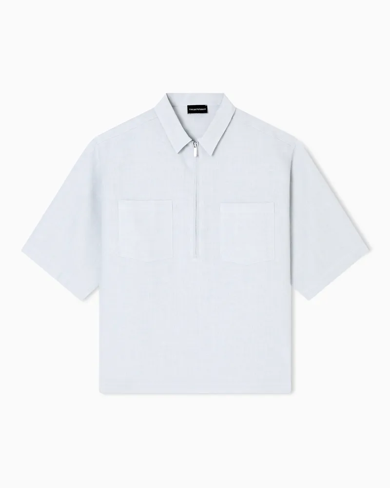 Emporio Armani Hemd mit Teilreißverschluss, gefertigt aus reinem Leinen Grau