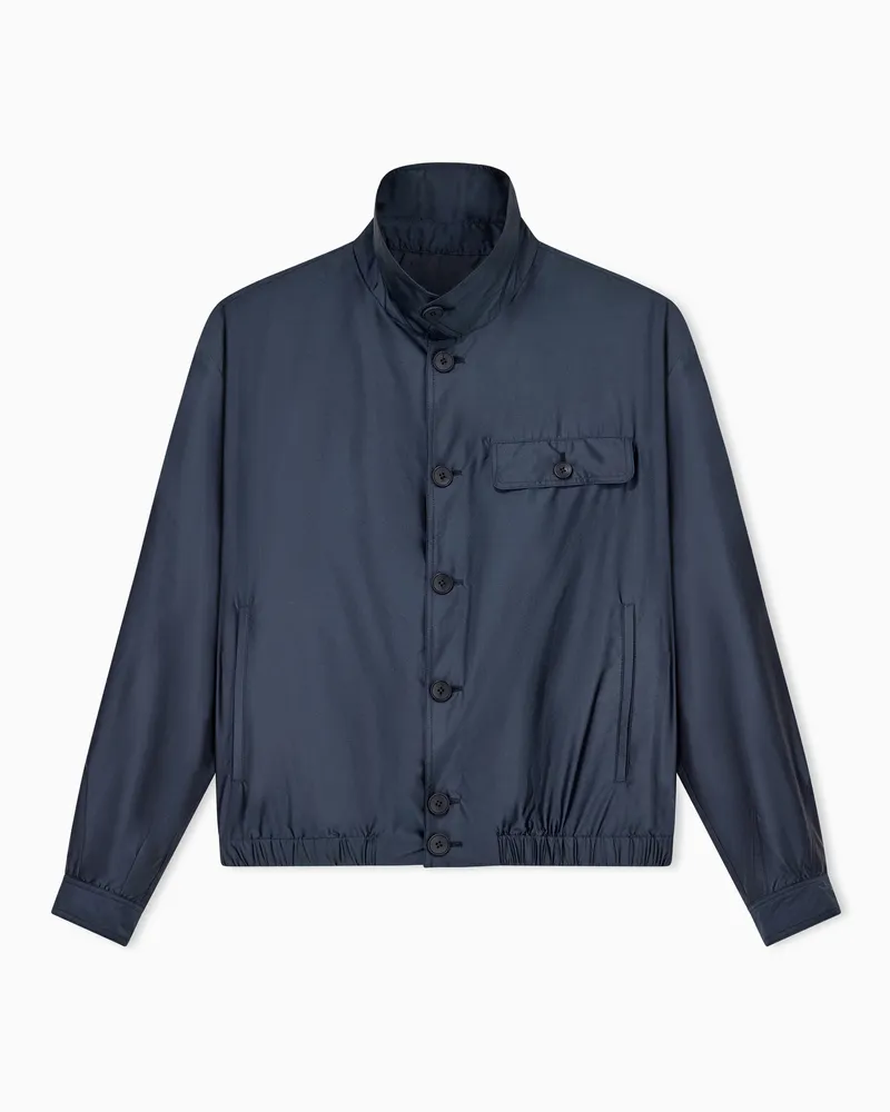 Emporio Armani Regular Fit Blouson mit Seide in Satin-Optik und Stehkragen Blau