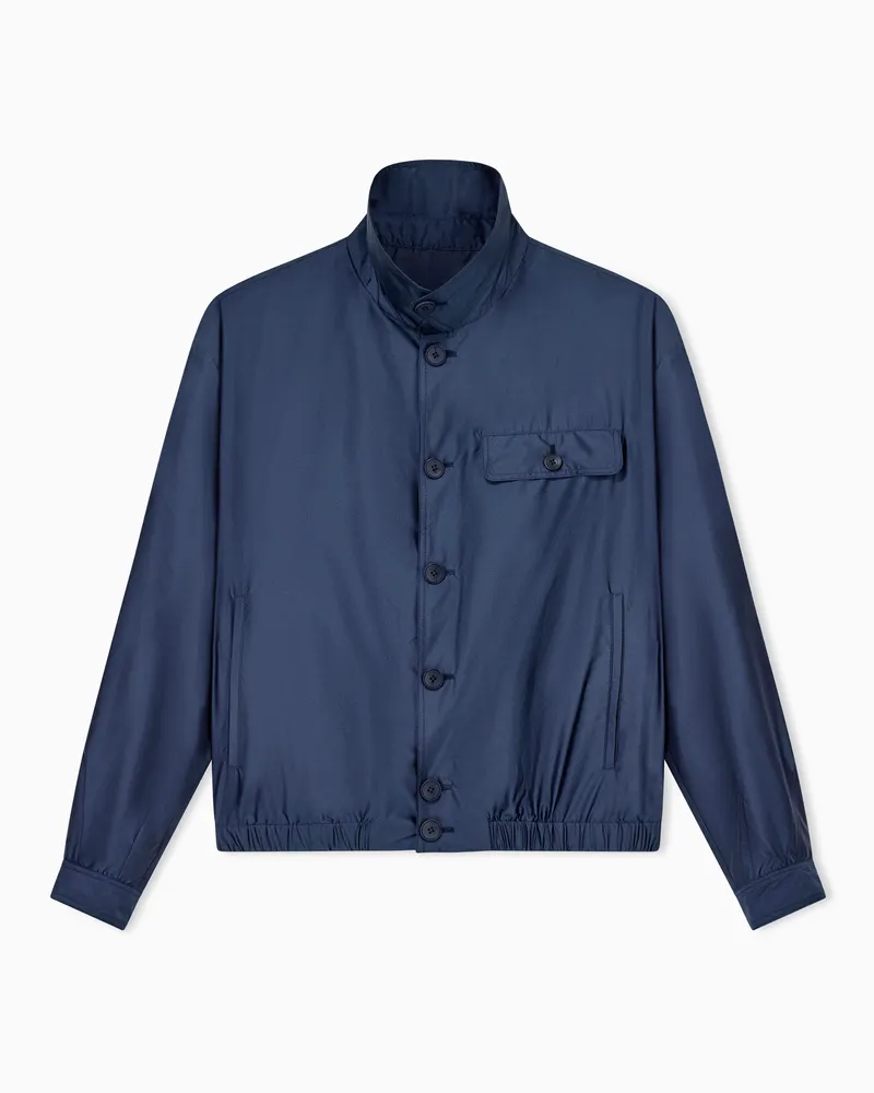 Emporio Armani Regular Fit Blouson mit Seide in Satin-Optik und Stehkragen Blau