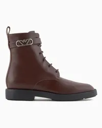 Emporio Armani Schnürstiefeletten aus Leder mit Icon Logo-riemen Braun