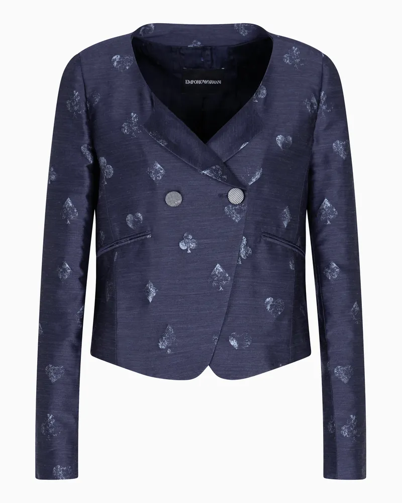 Emporio Armani Zweireihiges Sakko aus einer Woll-Mischung mit Jacquard-Stoff-Muster und „Jeu de Cartes“-Motiv Blau