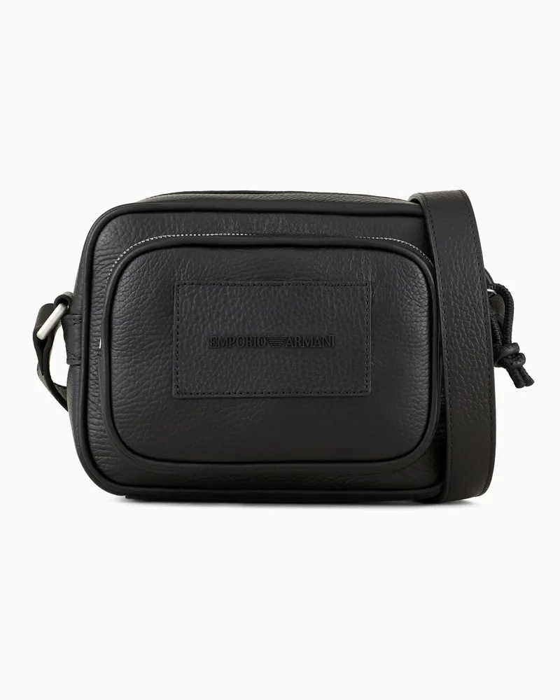 Emporio Armani Kameratasche mit Schulterriemen aus getrommeltem Leder Schwarz