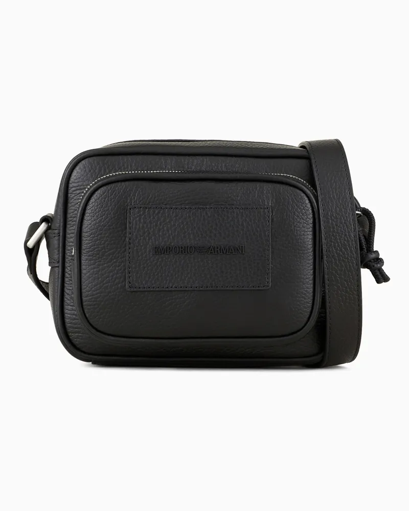 Emporio Armani Kameratasche mit Schulterriemen aus getrommeltem Leder Schwarz