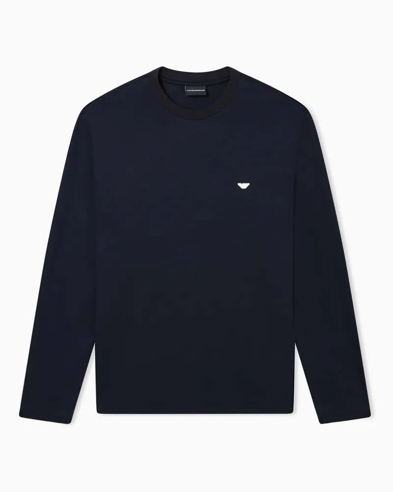 Emporio Armani Pullover aus einer Lyocell-Jersey-Mischung mit Adler-Stickerei in Relief-Optik Marineblau