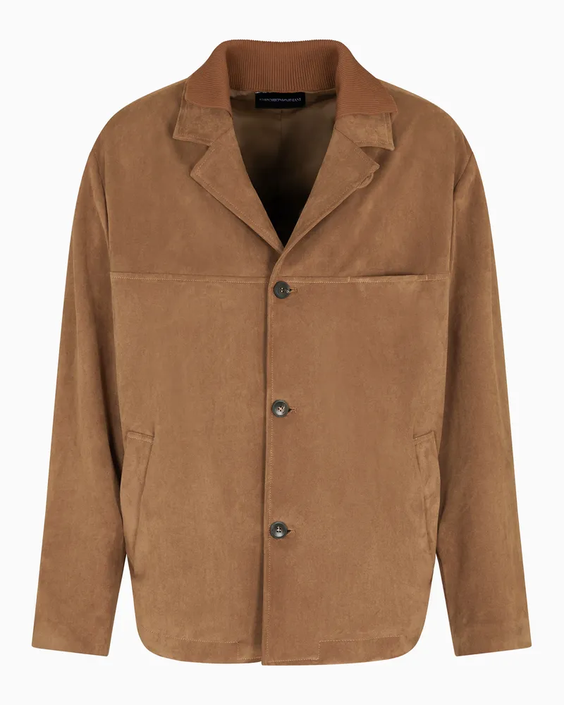 Emporio Armani Einreihiger Blazer aus Techno-Veloursleder Kamel