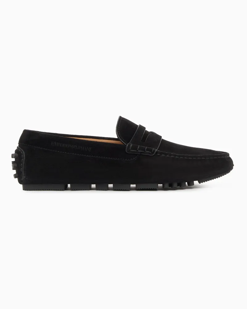 Emporio Armani Driver-Mokassins aus Velourleder Schwarz