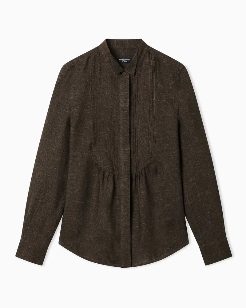 Emporio Armani Icon Bluse mit Plastron aus Leinenchambray Braun