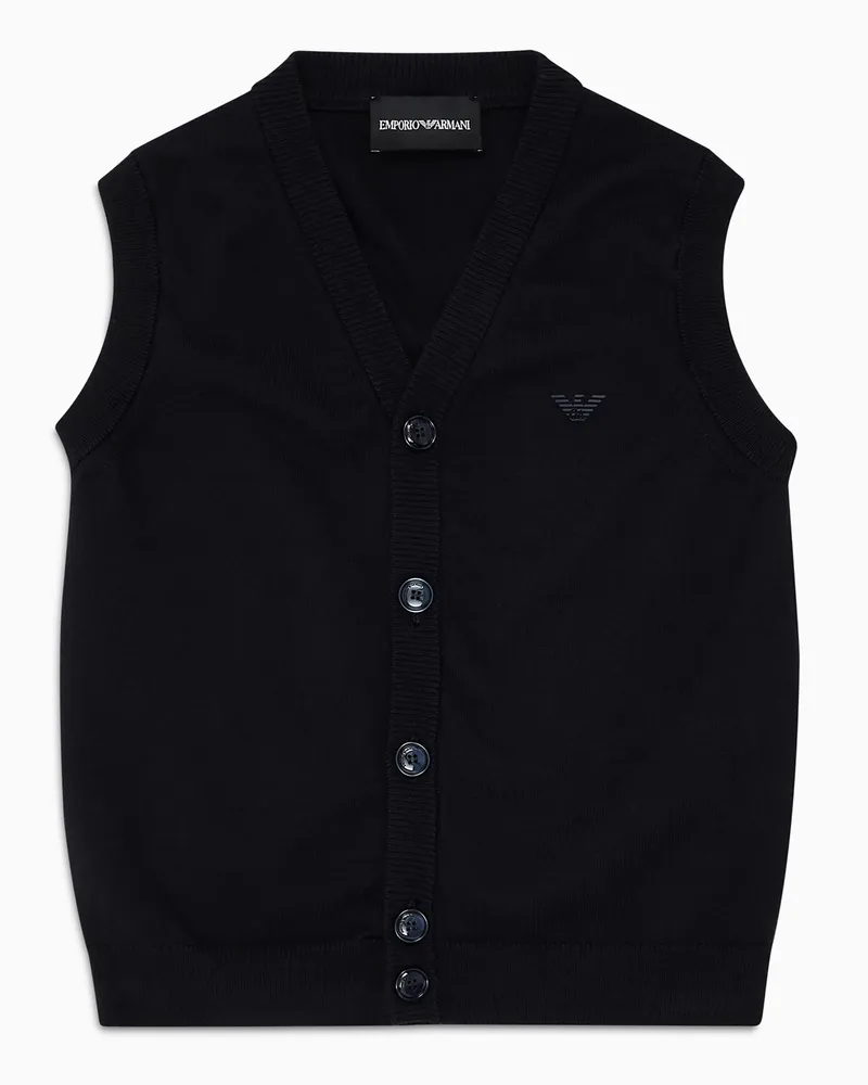 Emporio Armani Weste mit V-Ausschnitt aus Strickgewebe mit Knöpfen Marineblau