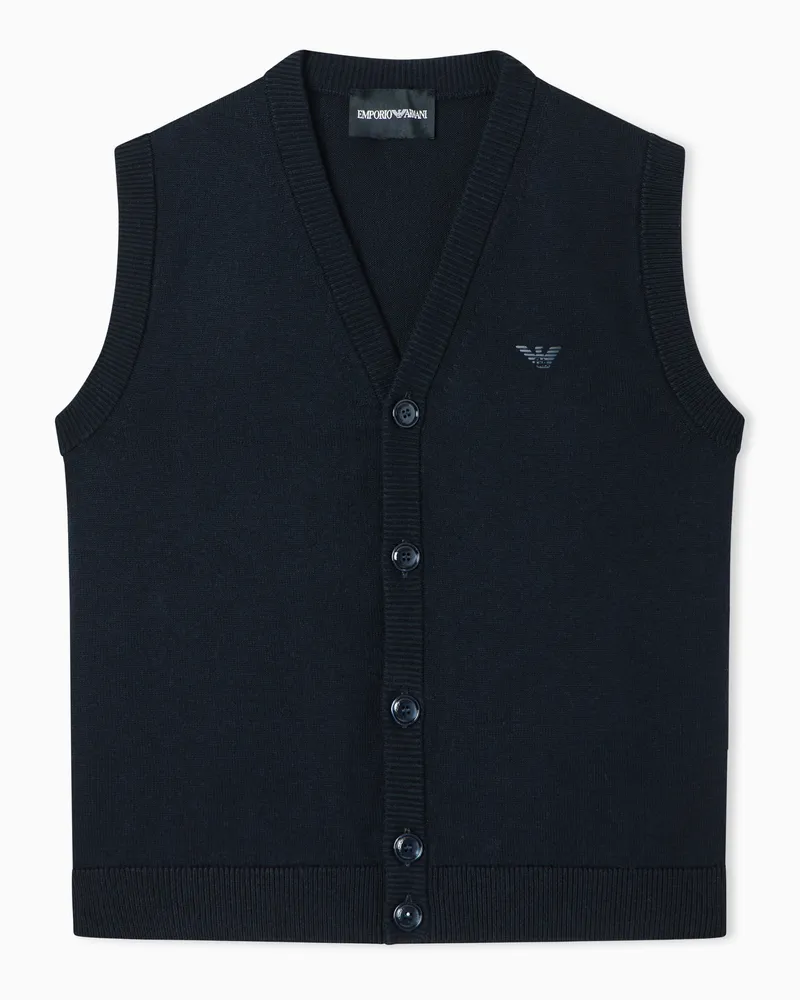 Emporio Armani Weste mit V-Ausschnitt aus Strickgewebe mit Knöpfen Marineblau
