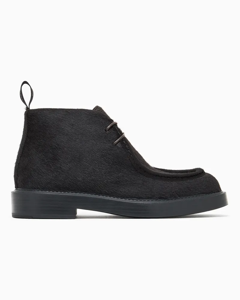 Emporio Armani Ankle-Boots aus Kalbsleder in Ponyfell-Optik Schwarz