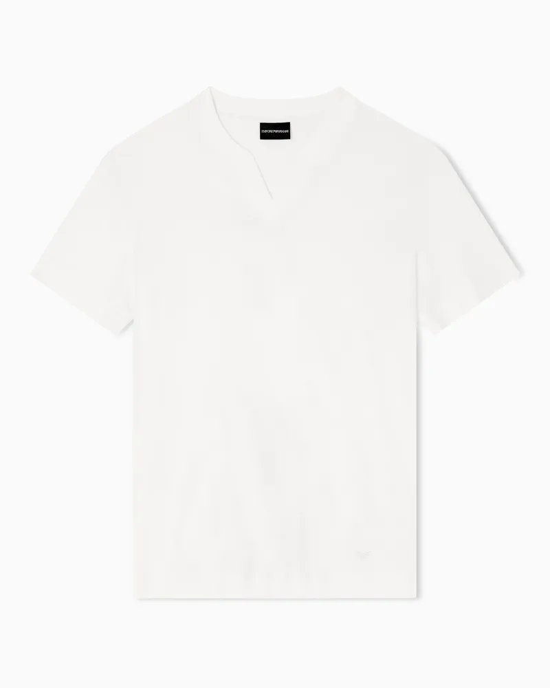 Emporio Armani ASV T-Shirt aus Lyocell mit V-Ausschnitt Weiß