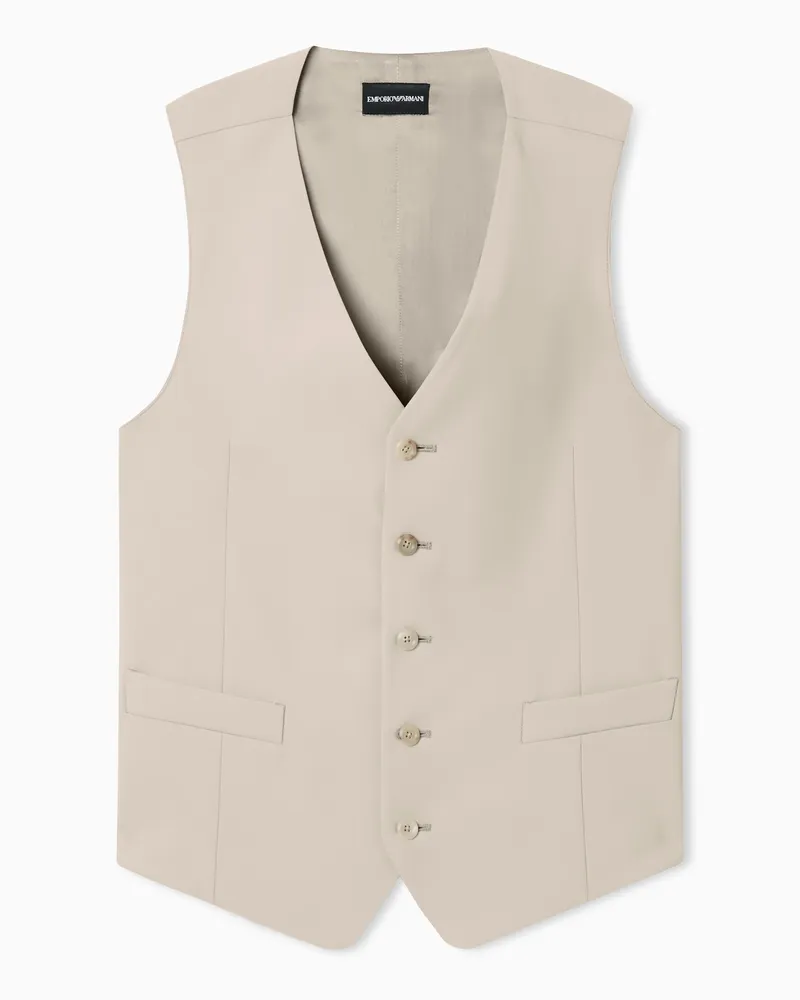 Emporio Armani Einreihige Weste aus kompaktem Wollstretch-Gewebe Beige