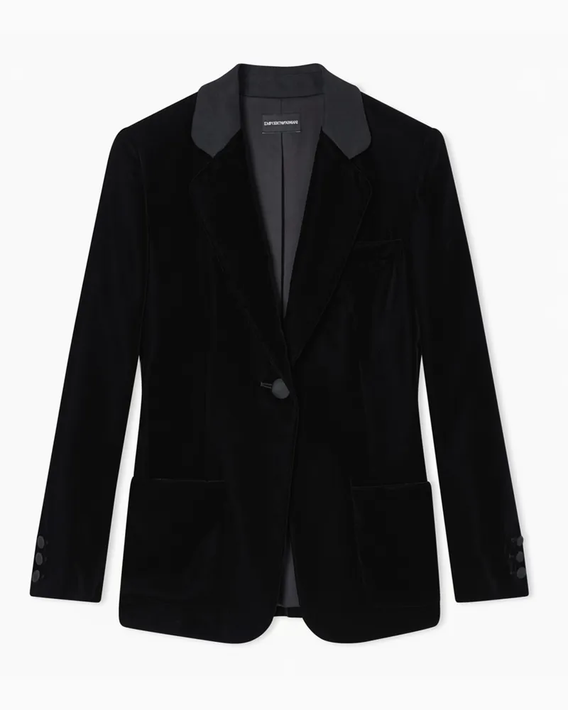 Emporio Armani Einreihiger Blazer aus Samt Schwarz